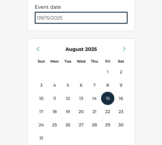 An image of a date picker improperly separated from it’s control. Both the input and the calendar are placed in their own cards with no visual relationship, which confuses users.