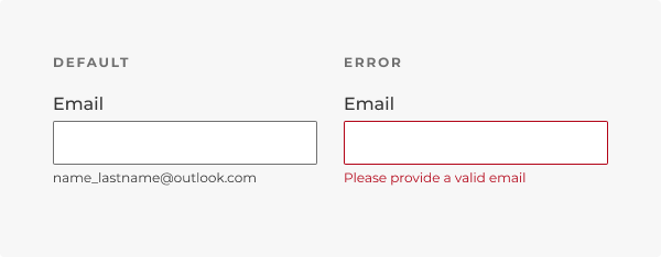 An example of helper text and error text, as described in the caption.