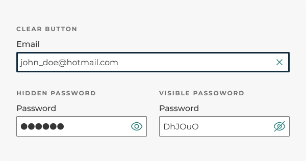 An example of a trailing button used to toggle clearing an input and password visibility as described in the caption.